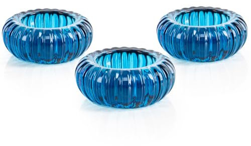 Logbuch-Verlag 3 Blaue Teelichthalter aus Glas Teelichtgläser Tischdekoration für Taufe Babyparty Kommunion Junge 8 cm
