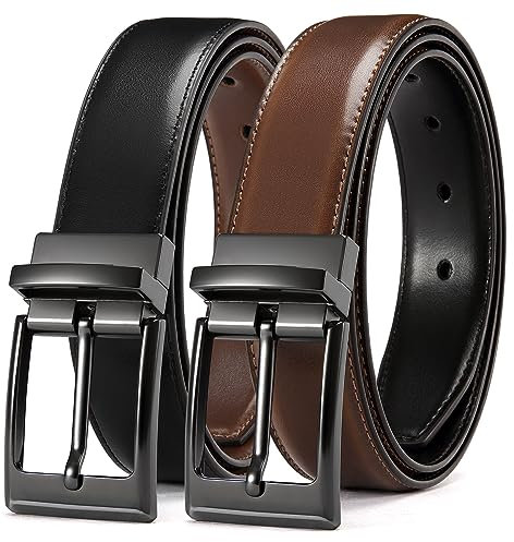 CHAOREN Echtleder Gürtel Herren Lederhosen, Ledergürtel Herren Reversibel Ein Braun Schwarz 32mm, Männer Wendegürtel Beidseitig für Anzug Business und Jeans