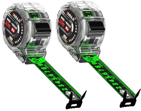 Lot de 2 rubans à mesurer de 10 m, largeur 25 mm, ruban de mesure de précision en acier inoxydable, rétractable double face gradué, facile à lire, mesure autobloquante