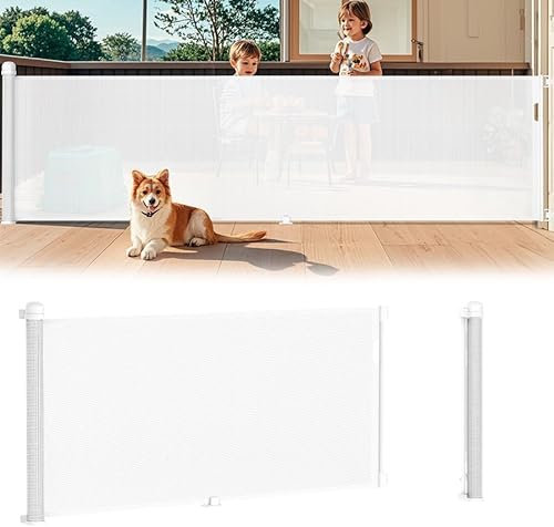 Aufun Barrera de seguridad extensible de 0 a 300 cm, para bebés, para gatos y perros, separador de seguridad para interior y exterior, color blanco