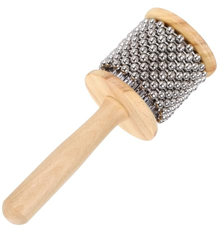 sourcing map Wooden Cabasa Percussion 2.4 Music Hand Shaker Musical Instrument with Metal Beads for Band Music Education Party Performance (Wood Color)