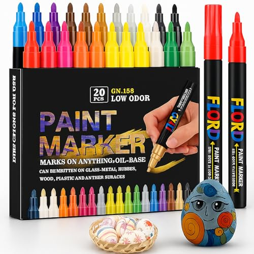 RiyaNed Acrylstifte Marker,20 Farben wasserfeste,permanent Marker 3.0mm Geeignet für Glas, Holz, Keramik, Leinwand, Reifen, Metallic, Oster und WeihnachtBemalen.