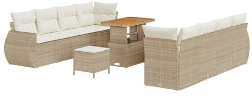 vidaXL Vier-Sitzer Garten-Sofa-Set in Beige mit Kissen | Verstellbare Armlehnen, langlebiges handgewebtes Rattan und Polyester, große Garten-Sitzgarnitur, modulare Möbel für Terrasse und Sommer