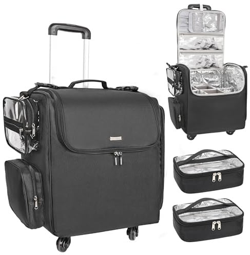 Relavel Roll-Make-up-Koffer – Hairstyling-Reisetasche mit 4 Rädern | Hairstyling-Reisetasche mit 4 Rädern, Hitzeisolierter Schicht, für Hairstyling-Geräte und Kosmetik Trolley-Koffer