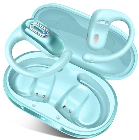 Open Ear Kopfhörer, Bluetooth 5.4 Kopfhörer Kabellos, Tiefer Bass, 58 Std Spielzeit, 4 ENC Mikrofon, Over Ear Kopfhörer Sport mit Ohrhaken, IPX7 Wasserfest Ohrhörer für Laufen,Joggen, Fitness, Blau