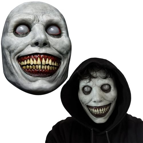 Axingqiwu Halloween Masken Horror, Totenkopf Maske Gruselige für Herren Damen, Latex Maske Lächelnder Dämon für Halloween Party Cosplay