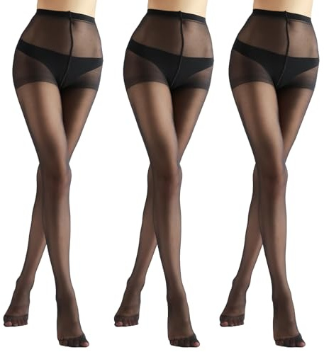 HA WA 3 Pack Tights for Women pantyhose Sheer Snag Resistant with Comfort Waistband 20 Denier Black Nude Coffee