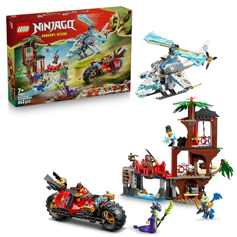 LEGO NINJAGO Showdown am Baumhaus mit dem Ninja-Bike - Action Spielzeug mit Motorrad, Hubschrauber, 6 Minifiguren und Schwertern - Geschenk für Jungen ab 7 Jahren und Fans - 71857
