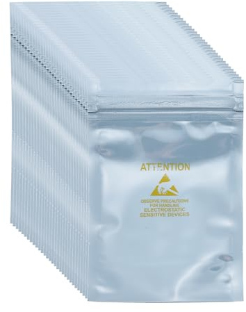 sourcing map 100 Pcs Anti Static Bags 3.1 x 4.7 Resealable ESD Shielding Bag with Labels for Hard Drive HDD SSD Electronic Device Motherboards, Silver Gray
