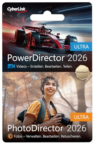 PowerDirector 2026 Ultra & PhotoDirector 2026 Ultra - Benutzerfreundliches Videobearbeitungsprogramm und Leistungsstarkes Bildbearbeitungsprogramm - Dauerlizenz für Windows (ProduktKeyCard) #PKC