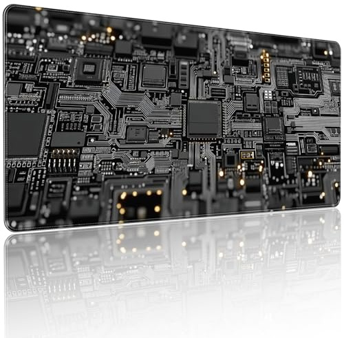 Large Gaming Mouse Pad, Circuit Board Design, Tech-Style Desk Mat, Extended Size 35.4 x 15.7 inches, Non-Slip Base, Microfiber Surface, Waterproof, Suitable for Gaming and Office Use.