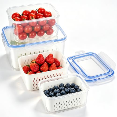 Houkiper Kühlschrank Organizer 3er Set Frischhaltedosen BPA-frei | BPA-frei, mit Abtropfgitter, für längere Frische