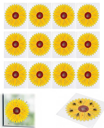 RAMGLYO Fenster Fliegenfallen 12 Stück, geruchlose Klebefolien im Sonnenblumen-Design, effektiv & diskret gegen Fliegen, Fruchtfliegen & Mücken für Ihr Zuhause.