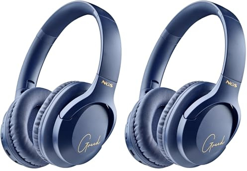 NGS Artica Greed Blue - Auriculares Supraaurales Inalámbricos, Compatibles con Tecnología Bluetooth, Ligeros y Plegables, Micrófono Incorporado, 40h de Batería, Color Azul (Paquete de 2)