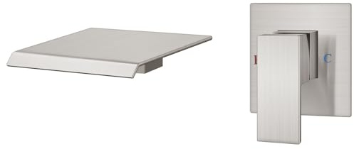 HCFYAUIS Robinet de Baignoire Mural, Robinet Cascade avec vanne d'encastrement Incluse, mitigeur monocommande avec Bec en Acier Inoxydable 304, Filetage NPT 1/2, Nickel brossé