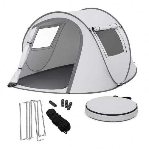 Relaxdays Pop Up Zelt, 2-3 Personen, schneller Aufbau, UV Schutz, grau | Moskitonetz, HBT: 105x245x150 cm, Wurfzelt