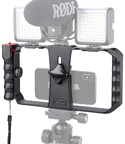 Zeadio senza fili Supporto video per telefoni, stabilizzatore per impugnatura con otturatore remoto, per videomaker, cineasta, videografo, adatto per tutti gli smartphone iPhone e Android