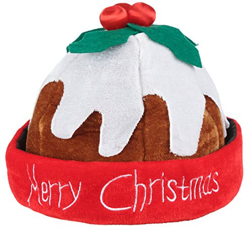 Novelty Christmas Pudding Hat with Holly Berries - Novelty Christmas Hats for Adults and Kids - Xmas Pudding Beanie for Xmas Party Props - Fun Festive Headwear for Adults and Teens