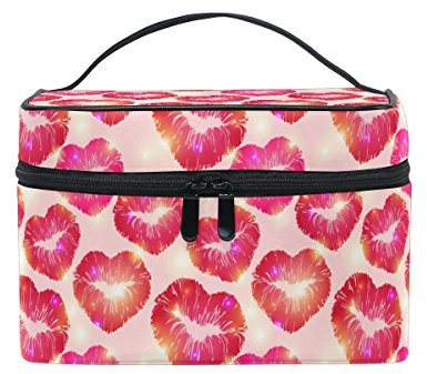 Makeup Bag, Red Lips Print Cosmetic Toiletry Storage Organiser Case Large Travel Handle Personalised Pouch with Compartments Valentines Women Day Gift for Teenage Girl Lady Her