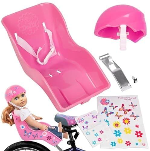 Ride Along Dolly Doll Bicycle Seat- The Original Bike Attachment for 18-22 Dolls and Stuffed Animals- Decorate Yourself Decals Included, Fits Most Bikes, Birthday (Pink)- Christmas