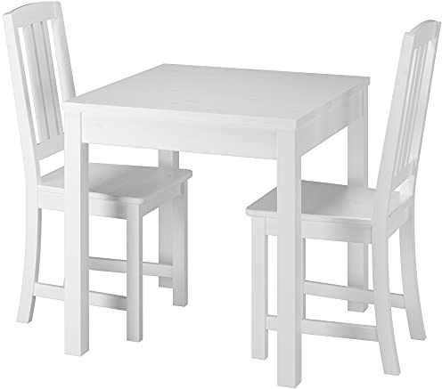 Klassische Kleine Essgruppe Tisch 2 Stühle Kiefer Massivholz Waschweiß