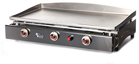 Plancha Tonio - Plancha Lagoa für 15 bis 30 Personen – Butangas Propan – Kochfeld Edelstahl 5 mm – Gehäuse aus Edelstahl – 7800 W – elektronische Piezzo-Zündung – hergestellt zu 100% in Frankreich