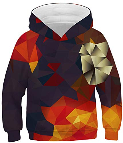 Ocean Plus Jungen Kapuzenpullover Bunt Teens Hoodie Kinder Langarm Pulli mit Kapuzen Sweatshirt Unisex Pullover (M (Körpergröße: 135-140cm), Orange Lila Geometrie)