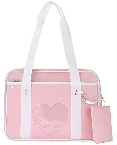 AlwaySky Ita Tasche Herzform Fenster Japanische Schule Handtasche Große JK Tasche Mädchen Duffle Geldbörse Anime Schulranzen für Lolita Comic DIY Cosplay Rosa
