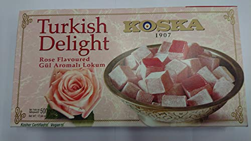 Rose Lokum 500 g, Türkischer Rosengenuss aus Koska | Geschenkgröße 500 gr | Vegan | Halal | Koscher | Glutenfrei I Turkish Delight, Gül Aromali Lokum, Türkischer Honig, Türkische Süßigkeit,