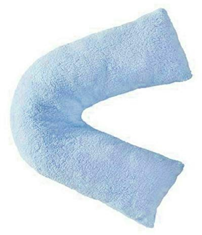 NIGHTZONE Teddy V Shaped complete pillow or Case for support Maternity, Neck, Back, Soft Warm Plush Cosy Fleece Cover (Teddy V Pillow Blue, Case Only)