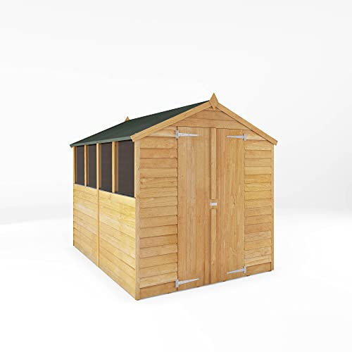 WALTONS 8x6 Overlap Storage Shed | Apex Roof | 7mm Overlap Cladding | Wooden Garden Storage Shed | Tool Storage Shed | Felt and Fixings Included (8 x 6 Double Door with Windows)