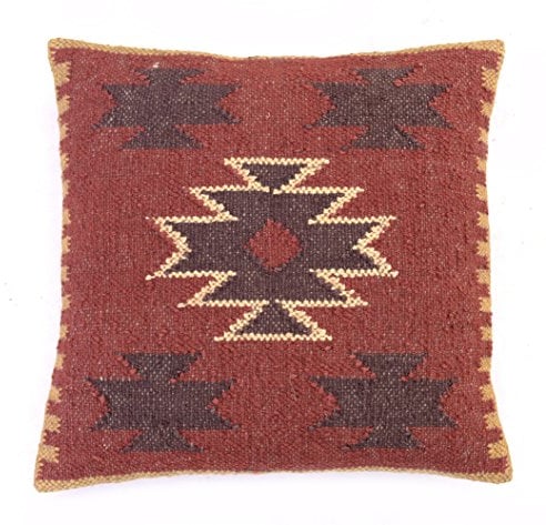 Chouhan Rugs Indischer Handwebstuhl Vintage Kelim Kissenbezug 45 x 45 cm Jute handgewebt Kissen ethnisch dekorative Kissenbezüge handgefertigt indische Kunst Pattren 1