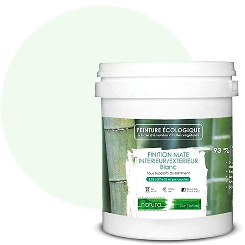 Peinture naturelle écologique aspect MAT NATURA - intérieur extérieur - 43 couleurs (1 L, Vert d'eau)