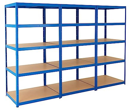 BiGDUG Heavy Duty Garage Shelving Unit 3 Bay - 179x90x60 cm - 200kg UDL Per Shelf (1000kg Per Bay) - 3x Blue Storage Shelves - 5 Tier Shed Shelving