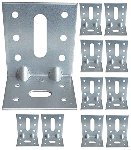 Soportes de esquina, placas de ángulo de madera resistente, chapa de acero galvanizada, 70 x 50 x 60 x 2 mm, paquete de 10 unidades