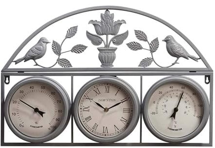 67cm Garden Wall Clock - 3 in 1 Weather Station | Humidity Thermometer, Waterproof Hygrometer | Indoor & Outdoor Clocks Ornament Rustproof Retro Antique Vintage Quartz - For Patio, Home Decor - Steel