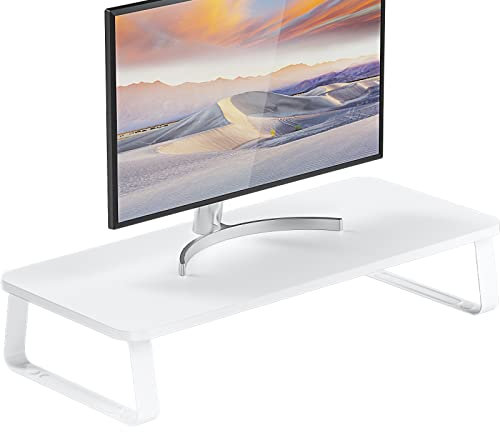 WALI PTT005-W Support de moniteur en panneaux de particules ergonomiques avec bords arrondis pour écran plat LCD LED, ordinateur portable, consoles de jeu Blanc 61 cm