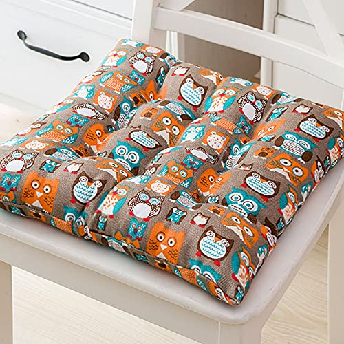 Stuhlkissen mit Bändern 2er Set, Chickw1 Sitzkissen Gefüllt Dekokissen Zierkissen Gartenkissen für Gartenstuhl, Küche oder Esszimmerstuhl Indoor und Outdoor (Eule,40x40cm)