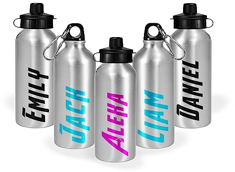 Print Maniacs Personalised Water Bottle School Sport Cap Drink White Silver 600ml or 400ml Aluminium Kid Boys Girls Biking Gift Superhero (Silver, 400ml)