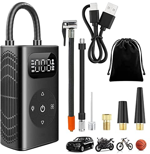 yanace 10.3Bar Elektrische Fahrradpumpe, 6000mAh Akku Fahrradpumpe, Luftpumpe Fahrrad Elektrisch Mit Schrader/Presta/Dunlop Valve-Mit LED Geeignet für Auto/Motorrad/Ball