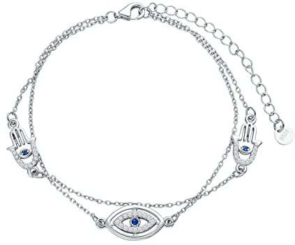 VONALA Böser Blick Armband 925 Sterling Silber Hamsa Hand von Fatima Türkisches Böse Auge Nazar Boncuk Bettelarmband Geschichtet Armbänder Religiöser Schutz Schmuck Geschenke für Damen
