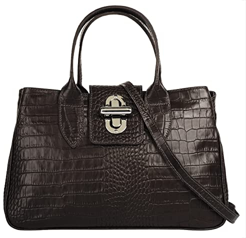 Cluty Handtasche Echt Leder Damen | Made in Italy, Leder Schultertasche mit Krokodilprägung, Umhängetasche mit Drehverschluss, Businesstasche | 016677