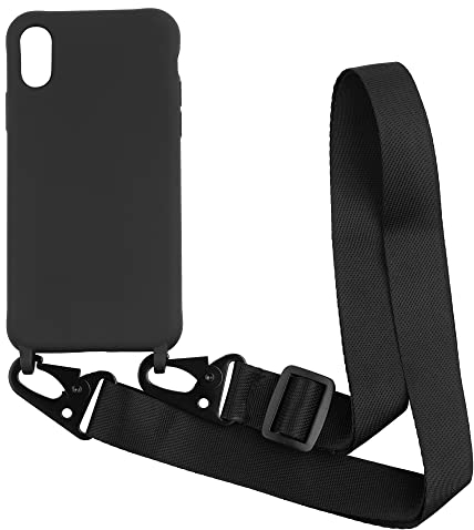 Handykette kompatibel mit iPhone XR Hülle,Handyhülle Verstellbarer Necklace Silikonhülle Halsband Lanyard Schutzhülle Stoßfest TPU Bumper-Schwarz