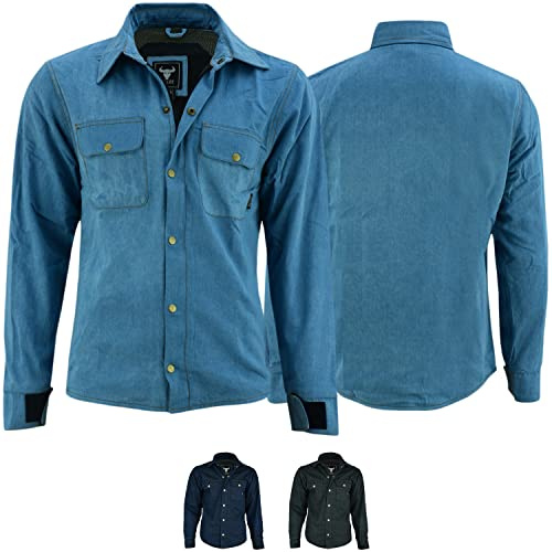 BULLDT Motorradhemd Jeanshemd Motorradjacke Herren Futter aus Kevlar Aramid mit Protektoren rutsch brandfest Motorrad Biker Hemd Denim Himmelblau - 50