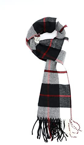 Achillea Schottischer Schottenkaro, klassischer Winterschal, weiches Cashmere-Feeling, Herren & Damen Schals, Schwarz mit rotem Karomuster, 12W x 72L