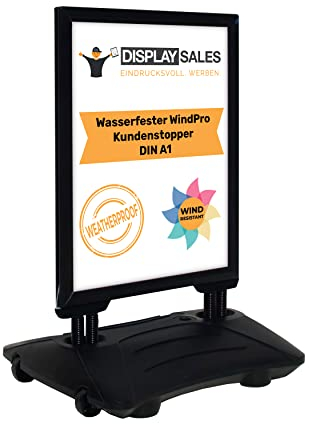 DISPLAY SALES Stop trottoir extérieur WindPro® ECO | Chevalet trottoir au format DIN A1 | Panneau publicitaire extérieur A1 noir | Utilisable des deux côtés pour 2 affiche