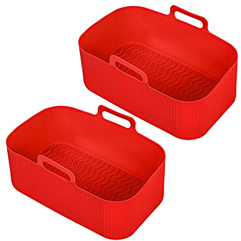 SPARES2GO Basket Compatible with Daewoo Dual Zone Digital 8L SDA2310 Air Fryer Drawer Liner Silicone (Pack of 2, Red)