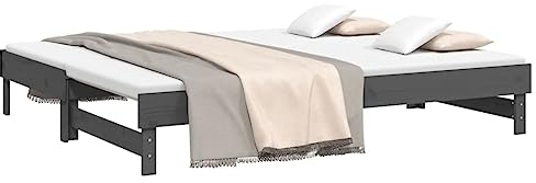 vidaXL Tagesbett Ausziehbar Sofa Gästebett Sofabett Bett Bettsofa Holzbett Schlafsofa Ausziehbett Bettgestell Grau 2X(80x200) cm Massivholz Kiefer
