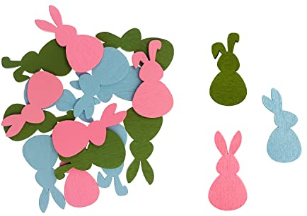 Oblique Unique® Holz Konfetti Hasen – Streudeko aus Echtholz für Ostern, Frühling, Basteln & Tischdeko – 13g Deko-Häschen in Rosa, Blau, Grün, Natur, Braun, Grau & Weiß – Deko für Frühling Feste & DIY