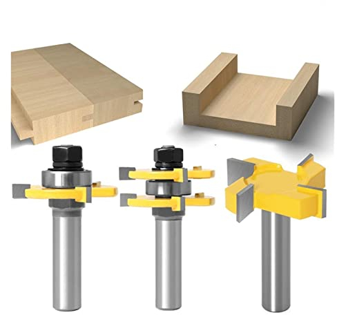 DOUZLE 2-teiliges Nut- und Feder-Fräser-Set + 1-teiliges Oberflächenhobel-Fräser-Bit, 12 mm 12,7 mm Schaft-Zunge-Nut-Gelenk-Montage-Fräser for die Holzbearbeitung (Size : 3PCS 12.7mm Shank)